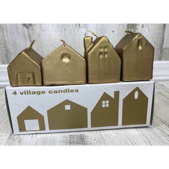 Vtg Crate & Barrel 4 Village Candles Bronze Gold Minimalist MCM Staging Holiday - Picture 1 of 7